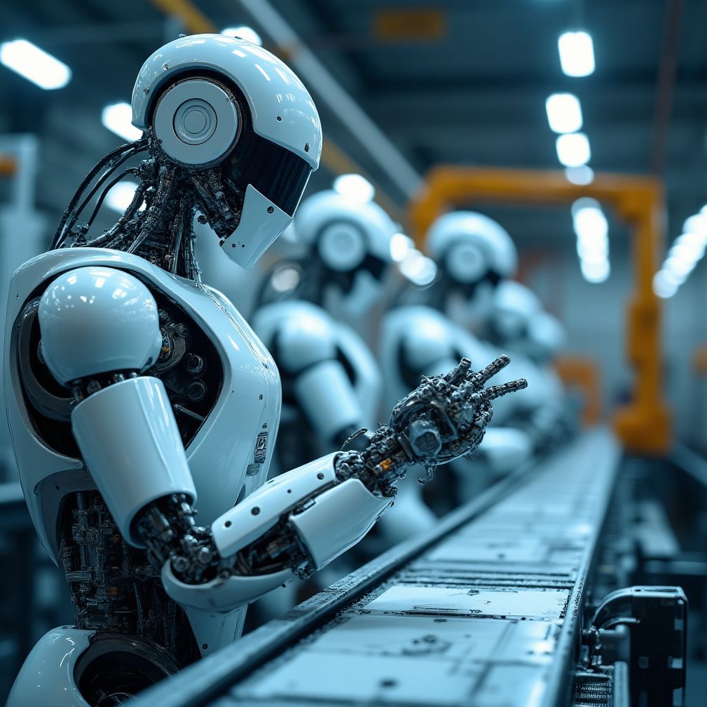Robots industriales en fábrica