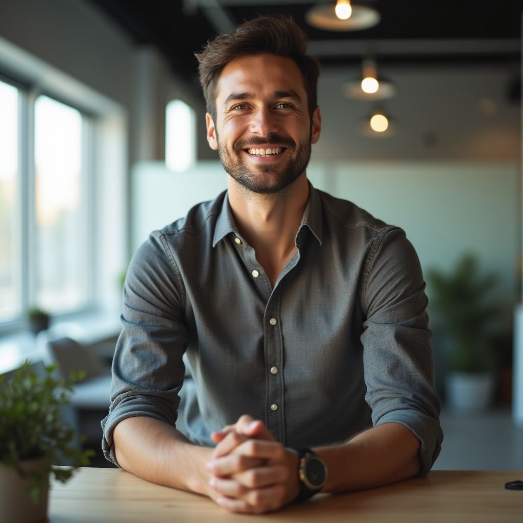 Fundador de startup sonriendo